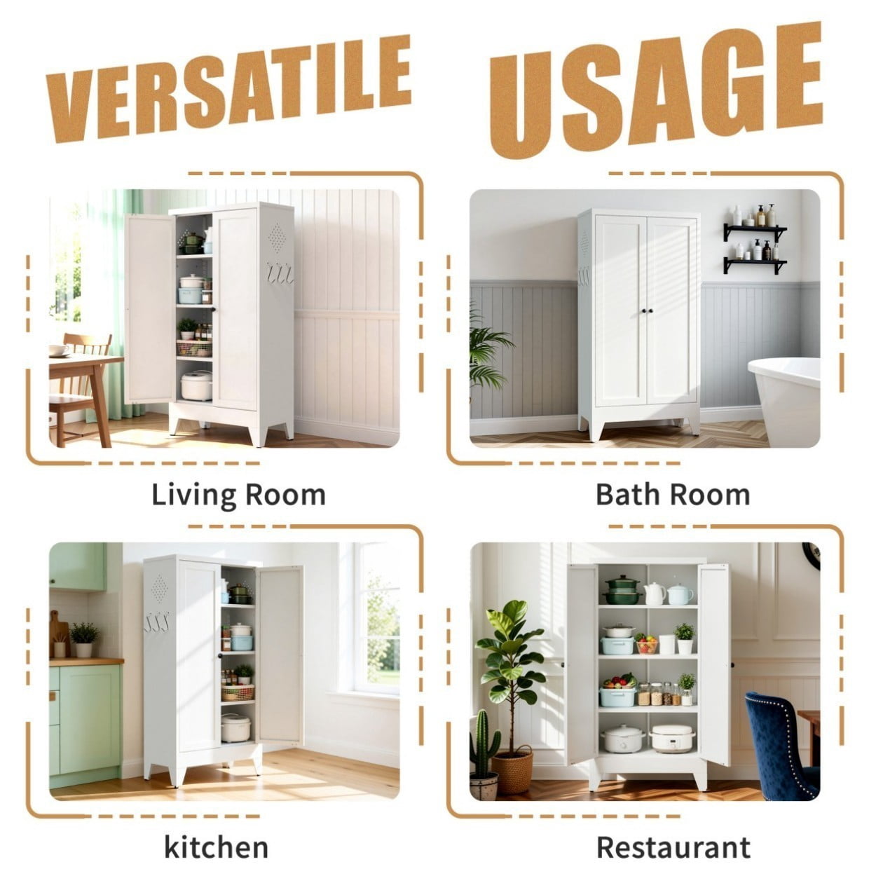 47.3" Metal Kitchen Pantry Cabinet with Doors, Heavy Duty Freestanding Storage Organizer, Adjustable Shelves, 110 LBS Capacity Steel Cabinet for Kitchen Pantry Living Room, White