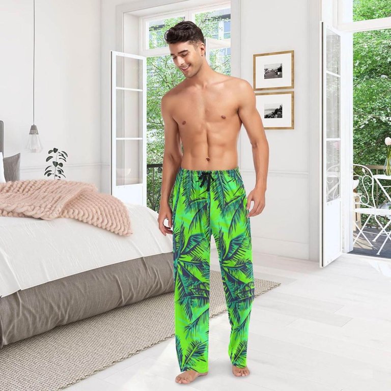 Palm Tree Green Ghost Pajama Pants Men s Lounge Pants Light with Drawstring and Pockets Christmas New Year Birthday Father s Day Gifts X Large