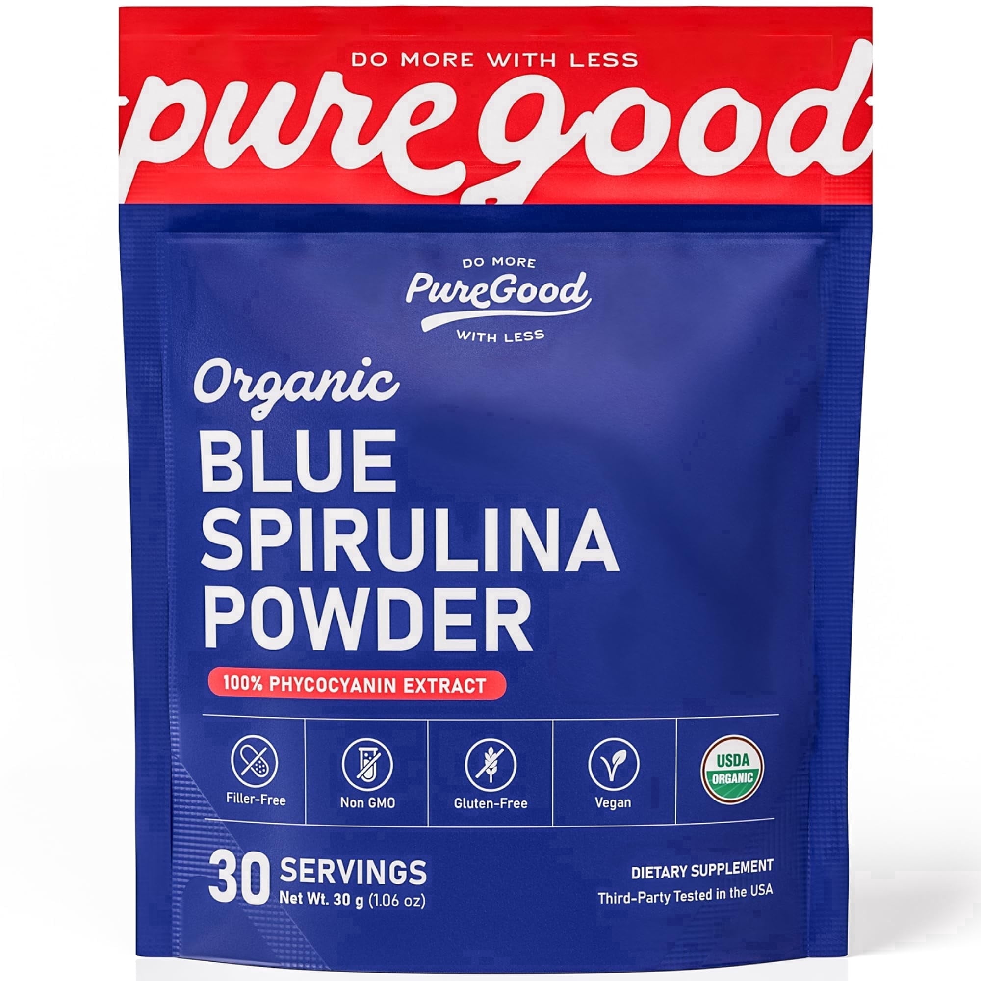 PureGood Organic Blue Spirulina Powder (Phycocyanin Extract) – No Fishy Smell, Vibrant Natural Color for Smoothies, Baking, Drinks – Vegan, Gluten-Free Superfood – 30 Servings