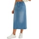 thumbnail image 4 of Falda de mezclilla midi ajustada para mujer INSPIRE CHIC, con cintura alta, abertura trasera, bolsillos, estilo casual, talla XL, azul claro, 4 of 6