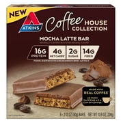 Atkins Coffee House Collection Protein Bar, Mocha Latte, High Protein, High Fiber, 5 Count