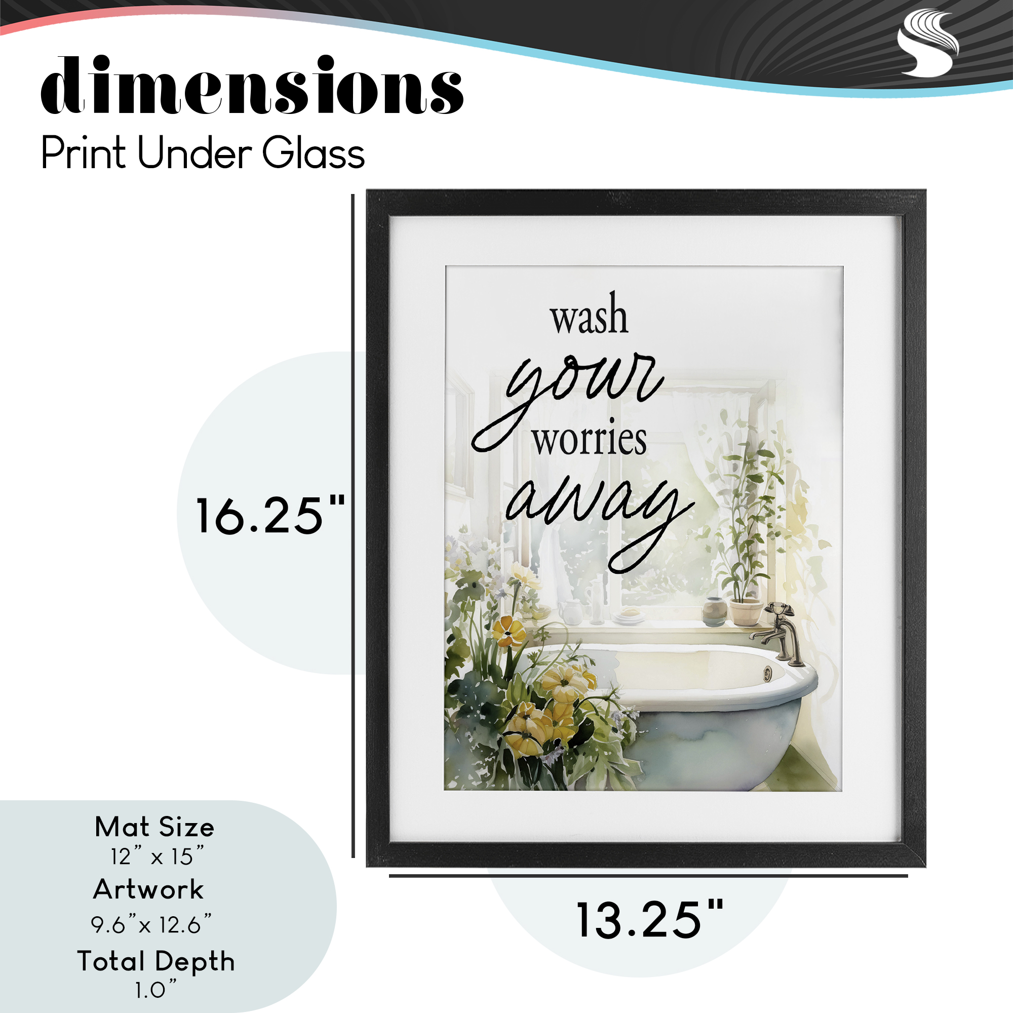 Wash Worries Away Sunlit Bath Black Framed Print Under Glass, design by Lettered and Lined