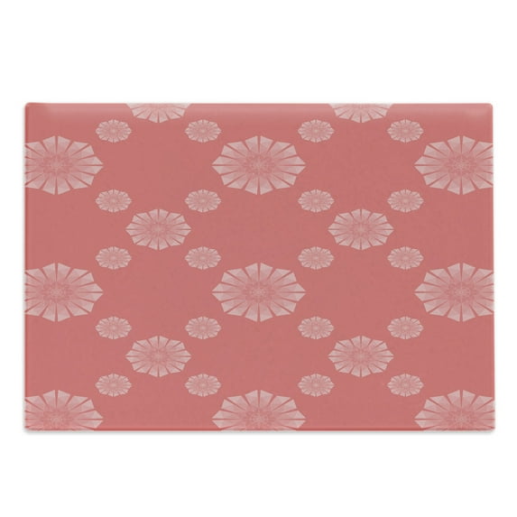 Abstract Cutting Board, Polygon Flower Geometric Rhythmic Motifs in Monochrome Tones Illustration, Decorative Tempered Glass Cutting and Serving Board, in 3 Sizes, by Ambesonne