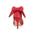 thumbnail image 2 of BLISSFUL STEP Women's Shoes Satin High Heel Pumps Bow Decor Pointed Toe Slip-On Shoes Red 11, 2 of 7