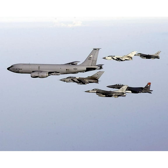 KC-135 Stratotanker & Aircraft in Formation - 12x18 Inch Laminated Aviation Poster - Stunning Detail and Bold Colors