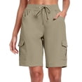 thumbnail image 2 of 9" 10" Inseam Hiking Cargo Shorts Womens 6 Pockets Pull on Bermuda Shorts Lightweight Quick Dry Outdoor Workout Running Athletic Short Summer Travel Loose Khaki M, 2 of 6