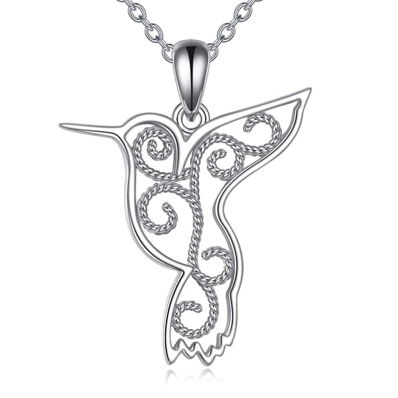 MYSTICPOEM Hummingbird Necklace for Women 925 Sterling Silver Filigree Jewelry Bird Necklace Jewelry Gift for Women