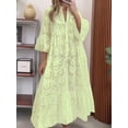 thumbnail image 4 of Women'S 2025 Lace Eyelet Embroidery Maxi Dress V-Neck Trumpet Sleeve Boho Flowy Swing Dress Light Yellow XXL, 4 of 7