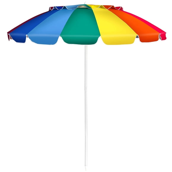Costway Sombrilla de Playa Parasol Regulable con Protección Solar UPF50+ Inclinable Portátil de Exterior Jardín Color Iris 2,2 x 2,45 m