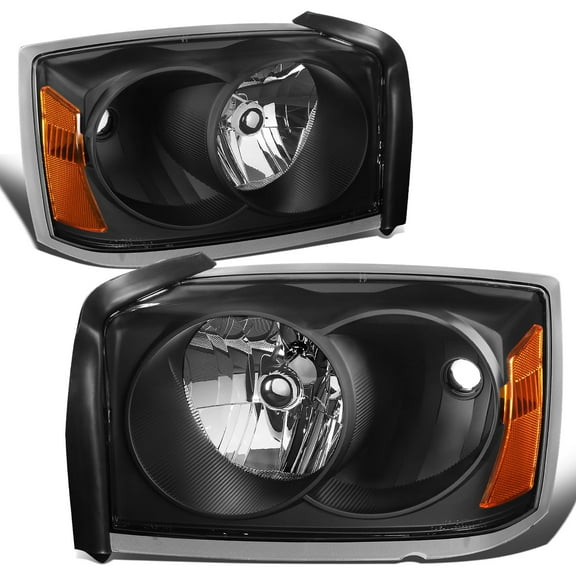 DNA Motoring For 05-07 Dodge Dakota Factory Style Black Amber Corner Headlight Lamps Pair Replacement