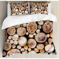 thumbnail image 3 of Rustic Duvet Cover Set Twin Size, Wooden Logs Background Circular Shaped Oak Tree Life and Growth Theme, Decorative 2 Piece Bedding Set with 1 Pillow Sham, Pale and Sand Brown, by Ambesonne, 3 of 3