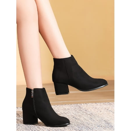 

Minimalist Side Zipper Chunky Heeled Boots Women‘s Footwear