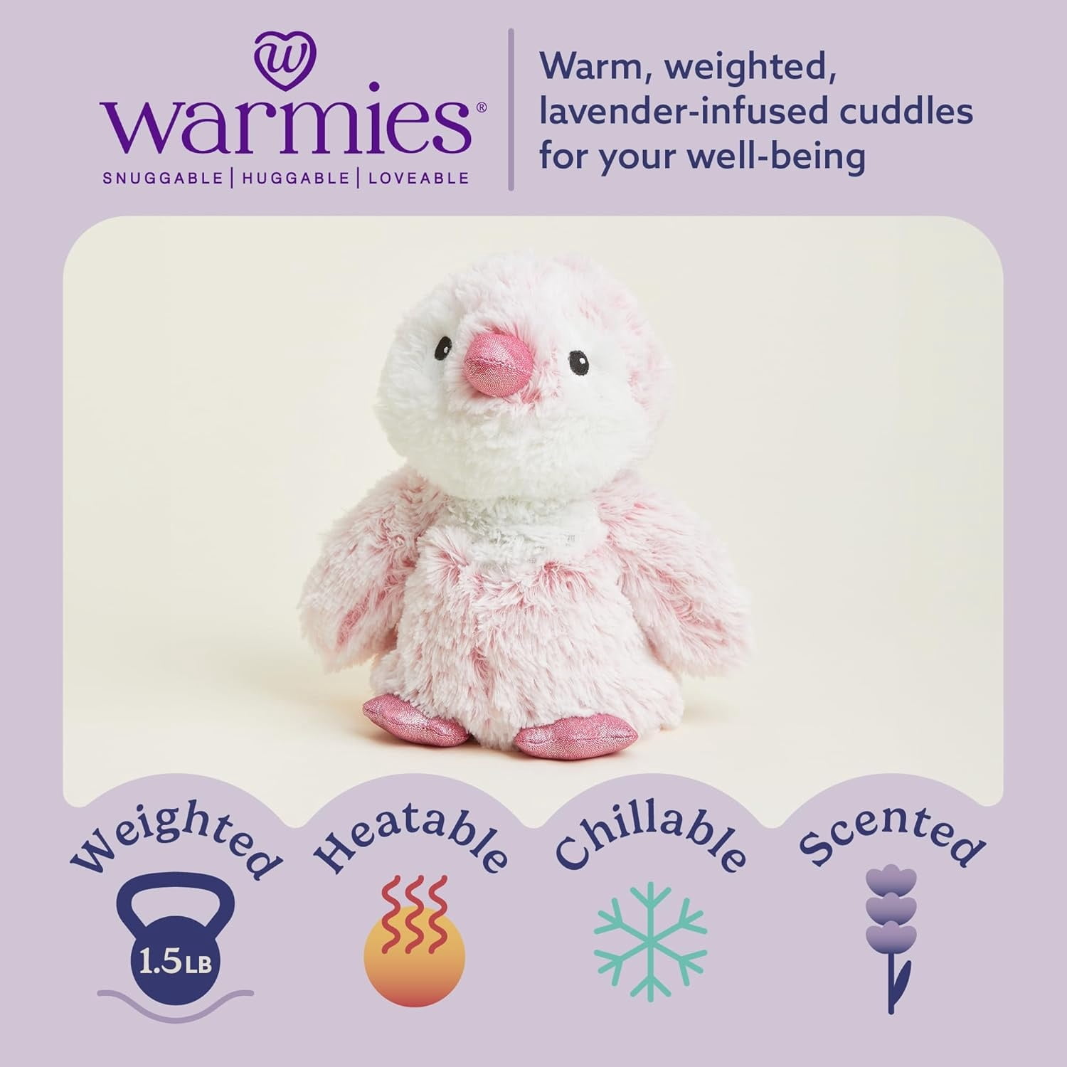 Pink Penguin Warmies Cozy Plush Heatable Lavender Scented Stuffed Animal