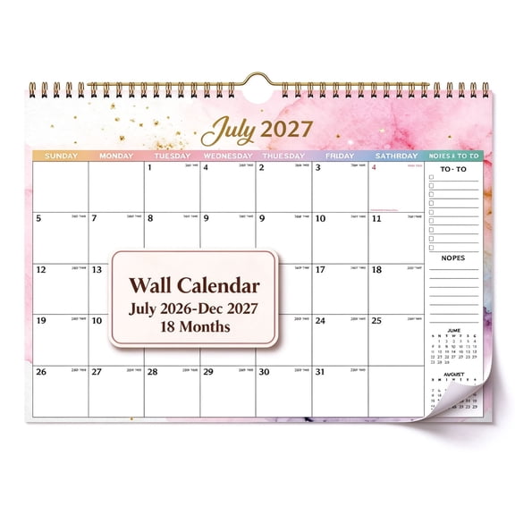 2027 Wall Calendar, July 2026-Dec 2027 Hanging Calendar, 18-Month Monthly Calendar with Twin-Wire Binding for Office Home Planning and Organization