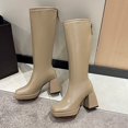 thumbnail image 4 of Mepaouo Leather Knee High Boots for Women Platform Block Heeled Square Toe Dress Boots(Khaki,6), 4 of 6