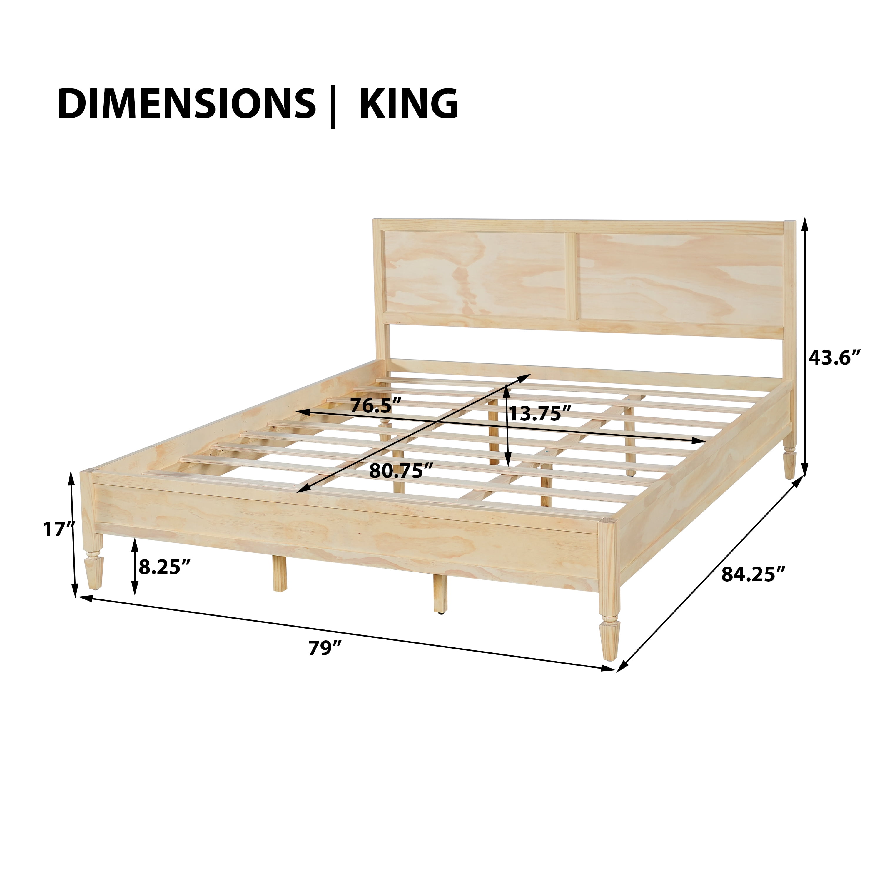 GARITIN King Size Wood Platform Bed Frame with Classic Panel Headboard, Wooden Slats Support, No Box Spring Needed, Easy Assembly, Natural