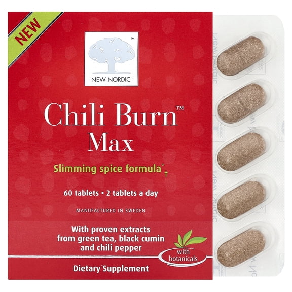 New Nordic Chili Burn Max | Slimming Green Tea, Chili Pepper Supplement | 60 Count