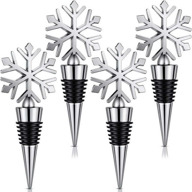 4 tapones de vino con forma de copo de nieve, para Navidad, para vino, bebidas, cerveza, decorativos