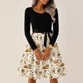 thumbnail image 4 of Halloween Dresses for Women Castle Bat Long Sleeve Cocktail Hepburn Cute Dress Crew Neck 1950s Retro Vintage Dresses with Belt L, 4 of 6