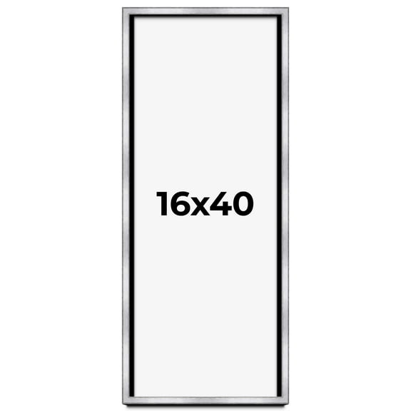 16x40 Shadow Box Frame Silver | 1.375 Inches Deep Real Wood Contemporary Shadowbox Display Frame |
