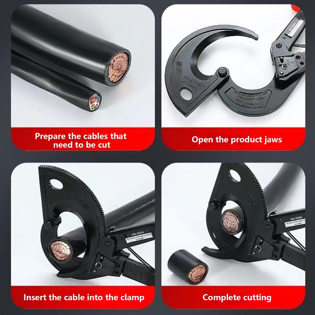 Ratcheting Cable Cutter Quick Release Ratcheting Wire Cable Cutter Cut with Comfortable Grip Handle Easy to Use Tool