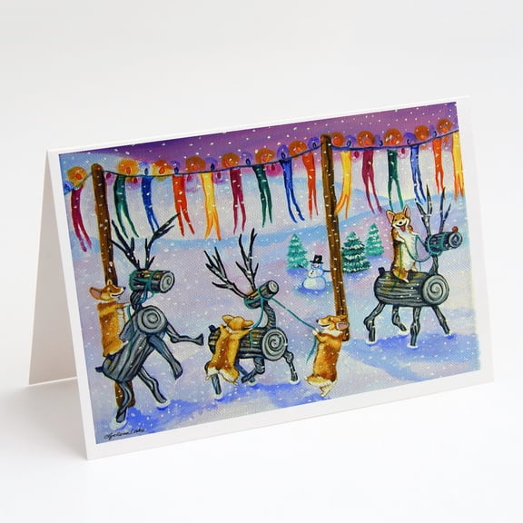 Caroline's Treasures Corgi Log Reindeer Race Christmas Greeting Cards with Envelopes, 5" x 7" (8 Count)
