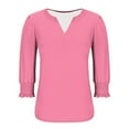 thumbnail image 5 of EchfiProm Womens Pink T-Shirts Puff Sleeve Trendy Tops Plain V-Neck Pullover 3/4 Sleeve for Women Relaxed Fit, 5 of 6