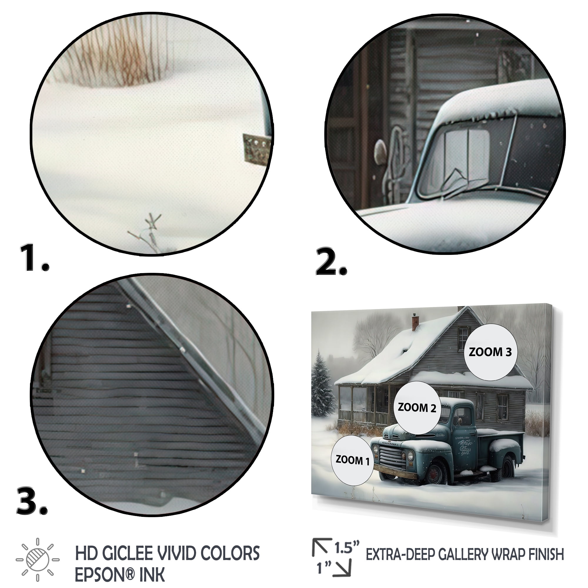 Designart Old Truck At The Barn In Winter IV Canvas Wall Art
