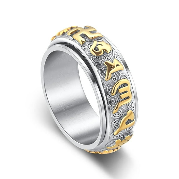 L.YY Six-Syllable Ring, Gold, Silver, , Rotatable Design Ring,Size: 8