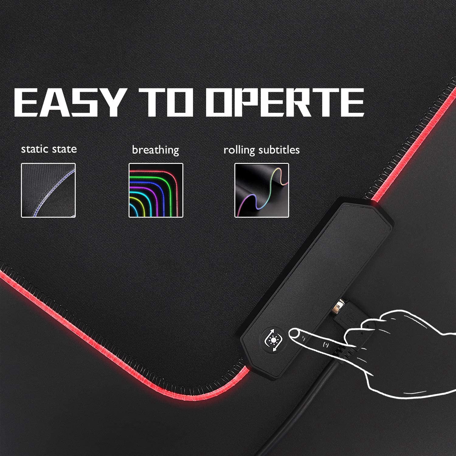 31.5" X 12" Large Mouse Pad, RGB LED Gaming Mouse Pad with Smooth PU Leather & Stitched Edges, Waterproof Large Mouse Mat with Non-Slip Rubber Base for Gamer