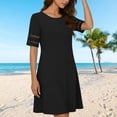 thumbnail image 4 of Xdegoge Short Sleeve Dresses for Women Crew Neck Casual A Line Dress Cut-Out Solid Color Trendy Summer Clothing Soft Lace Patchwork Loose Outfits, 4 of 8