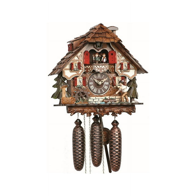 Horloge Coucou Maison de Forêt Noire avec Pêcheur Mobile et Roue de Moulin Mobile