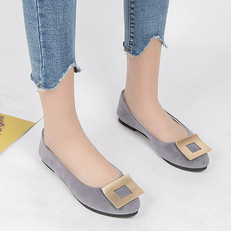 Miayilima grey 37 sandals women square buckle flat shoes slip on pointed toe  shallow mouth simple single shoes casual shoes work shoes 