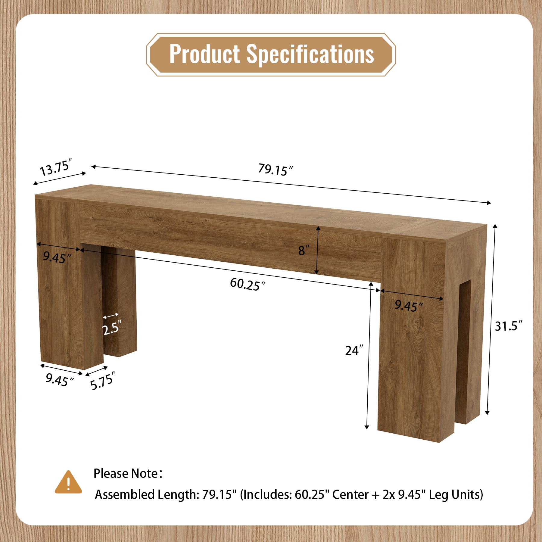 Extra Long Sofa Console Table for Entryway Living Room, 78-Inch Farmhouse Wood Behind Couch Table, Rectangular Accent Console with Wooden Double Base for Hallway Foyer Entrance, Natural Oak Brown
