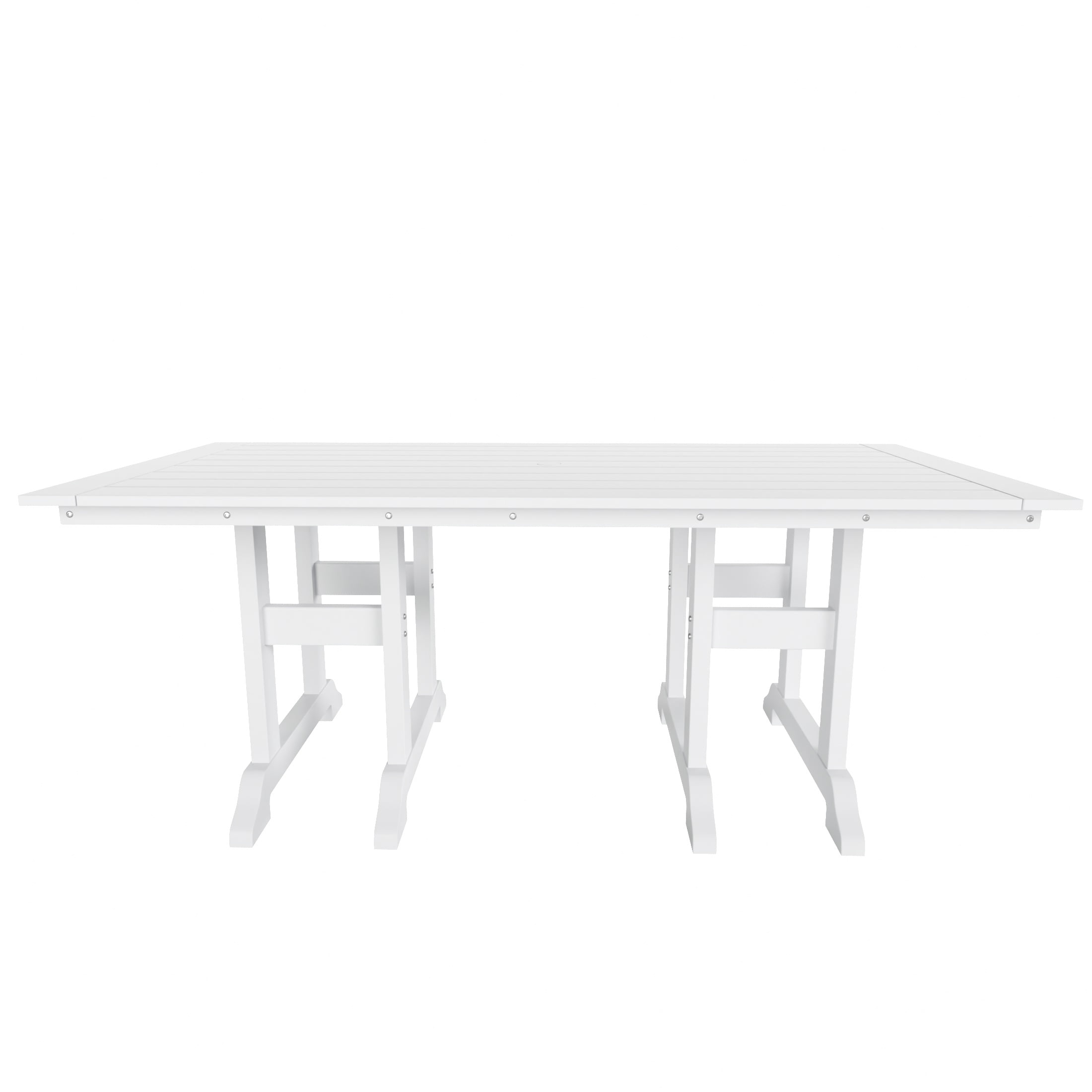 WestinTrends Ashore 6 Pieces Adirondack Patio Dining Set with Bench, All Weather Poly Lumber Slatted Outdoor Furniture Set, 71" Trestle Table and 4 Adirondack Chair and Outdoor Bench, White