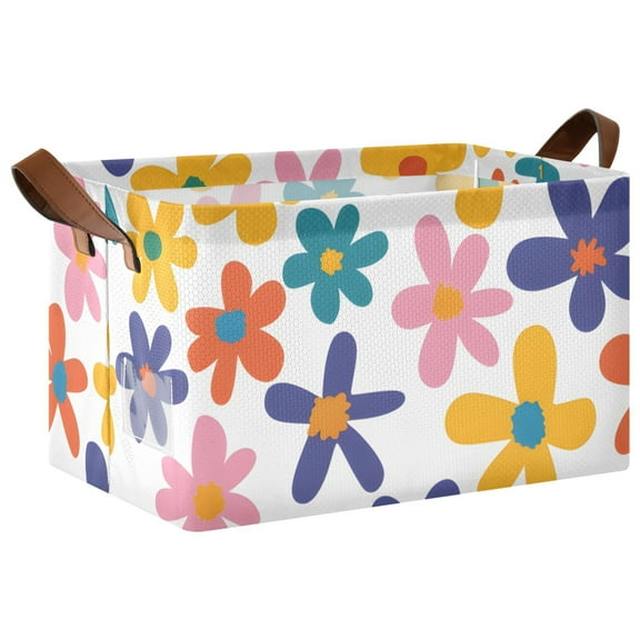 Ryvnso Cute Daisy Flowers Storage Bins Large Basket Foldable Cube Toys Organizer with Handles 1 PC