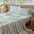 thumbnail image 3 of MooMee Gingham Sheet Set 100% Washed Cotton Linen Like Textured Extra Deep Pocket Breathable Lightweight 4-Piece (Sage Green, Queen), 3 of 9