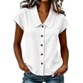 thumbnail image 2 of sdhkgrrt Women Short Sleeve Button Down Shirts Summer Casual Collared Tops Solid Slim Fit Pullover Blouses Cute Office Work Outfits Clothes, White S, 2 of 8
