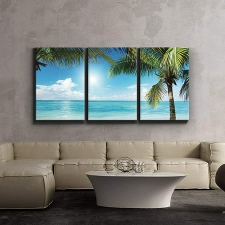 Blue Framed Print Wall26 - Print Contemporary Art Tropical Blue Waters Framed by Palms Giclee Artwork Gallery ped Wood Stretcher Bars - Canvas Art Wall Decor - 16