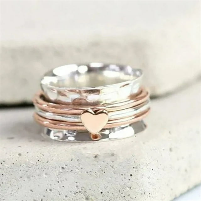 Xihbxyly Anillo Giratorio de Corazón, Elegante Anillo Giratorio para Aliviar La Ansiedad, Accesorio de Moda con Diseño de Corazón Único, Regalo Elegante para Mujer, Celebración de Cumpleaños, Joya Ll