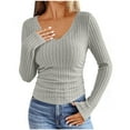 thumbnail image 4 of yillto Womens Sweaters Slim Long Sleeve V Neck Lightweight Knitted Top Ribbed Tight Basic Clothes, 4 of 5