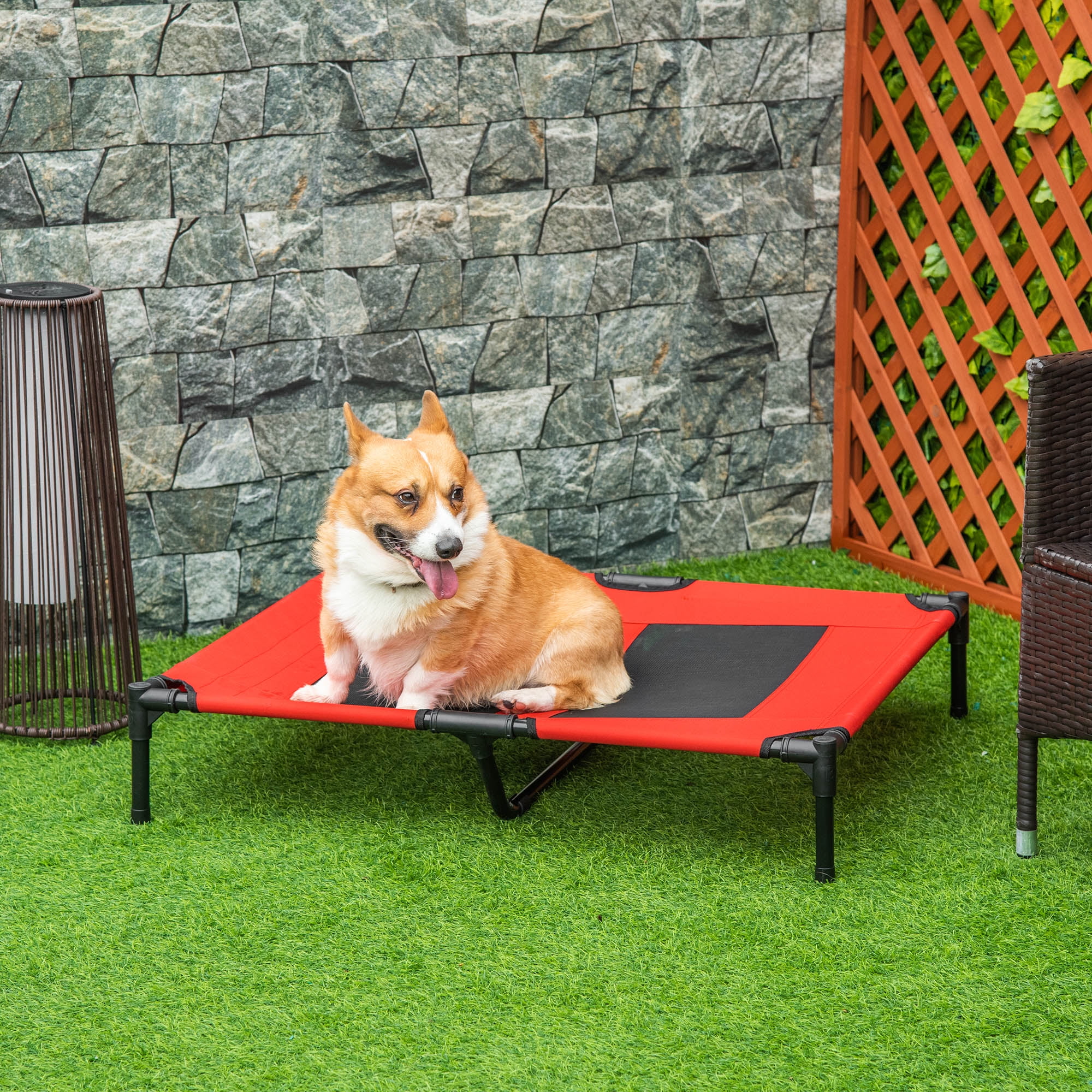Elevated Cooling Summer Dog Cot Pet Bed With Mesh Ventilation, Red 36"x30"
