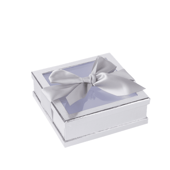 Clear Window Gift Boxes Silver 6" X 6" X 2" 6 Pack With Ribbon