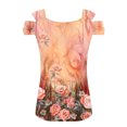 thumbnail image 5 of Fiudx Ropa de Mujer Blusas Plegables con Cuello En V para Mujer, Camisas con Hombros Descubiertos, Top de Manga Corta Estampado, 5 of 5