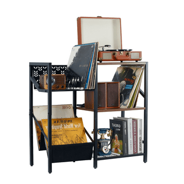 Vinyl Record Storage Table Rack Up To 150 Albums, 3 Tier Record Holder Stand with Stereo Cabinet, Large Record Player Display Shelf, Metal Turntable Stand for Bedroom, Living Room