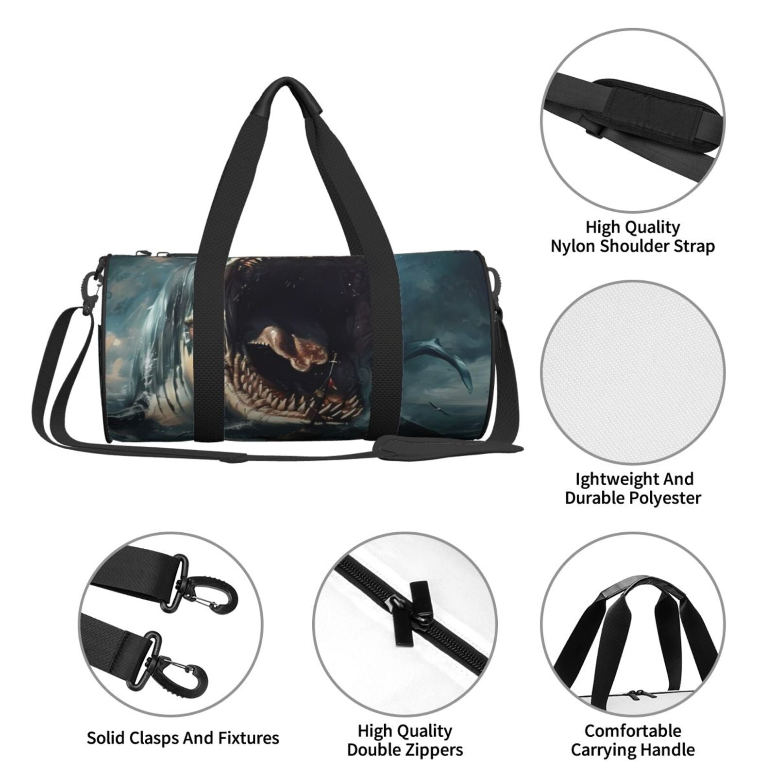 Vsdgher Wave Sailboat Shark 45L Foldable Duffel Bag, Sports Gym Bag,Overnight Bag, Portable Weekender Bag for Airplanes