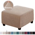 thumbnail image 3 of Ottoman Cover Slipcovers Square Fit Length 13"-44" Footrest, Stool Covers, Ottoman Protector Cover, Footstool Covers with Stretch Thick Checked with Elastic Bottom, Removable Washable(Sand,M(46-56cm)), 3 of 7