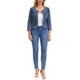 thumbnail image 2 of INSPIRE CHIC Women's Denim Jacket Collarless 2026 Cardigan Long Sleeve Jean Jackets S Gray Blue, 2 of 6