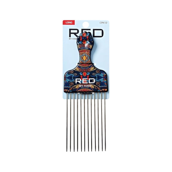 Red by Kiss Soul Pik Afro Comb, Scalp-Safe Skin Friendly Metal Teeth, for Curly & Straight Hair, Durable & Elegant Hairdressing Tool, Fashion Stylish for Daily Styling (Majestic Straight, Long)