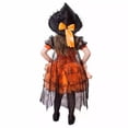 thumbnail image 3 of Vestido de fiesta de Halloween para niña con capa de bruja, disfraz de manga corta con estampado de araña, tutú de encaje y malla hasta la rodilla, 1 a 5 años, 3 of 5